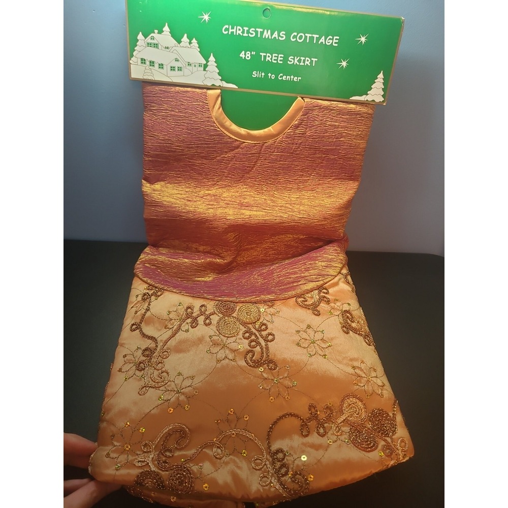 RARE Vintage Embroydered Christmas Tree Skirt Apron 48" Red Gold New NWT